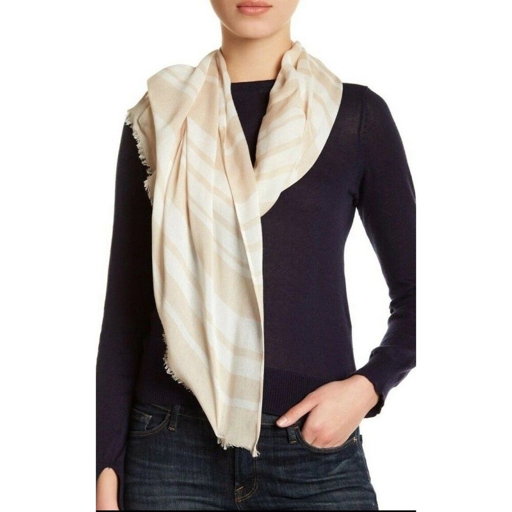 NWT Kate Spade Scarf Cape Stripe Oblong Light Beige Cream Luxury Beach $88